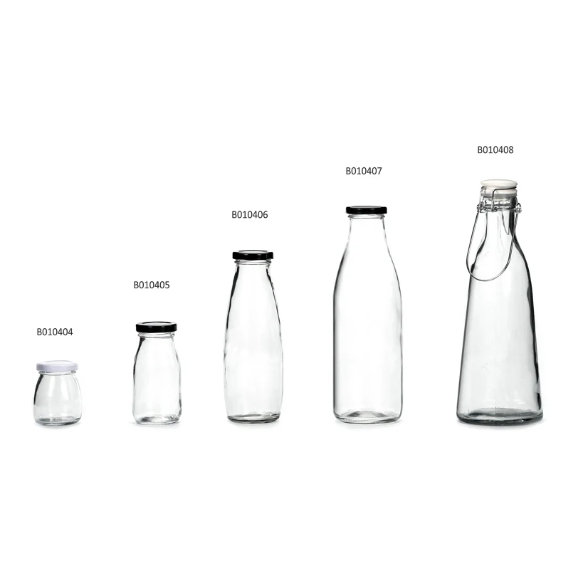 Wholesale price custom logo transparent glass milk bottles of various sizes 200ml 250ml 500ml 1000ml 6oz 8oz 16oz 32oz