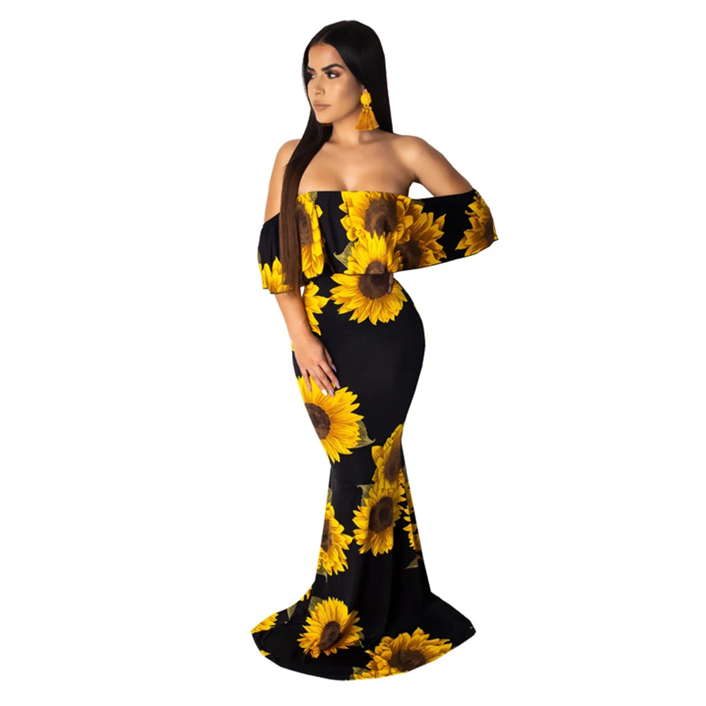 
2020 Summer Wholesale New Sleeveless Tube Top Dress Slim Bag Hip Long Skirt Black Print Mermaid Floor Skirt For Women 