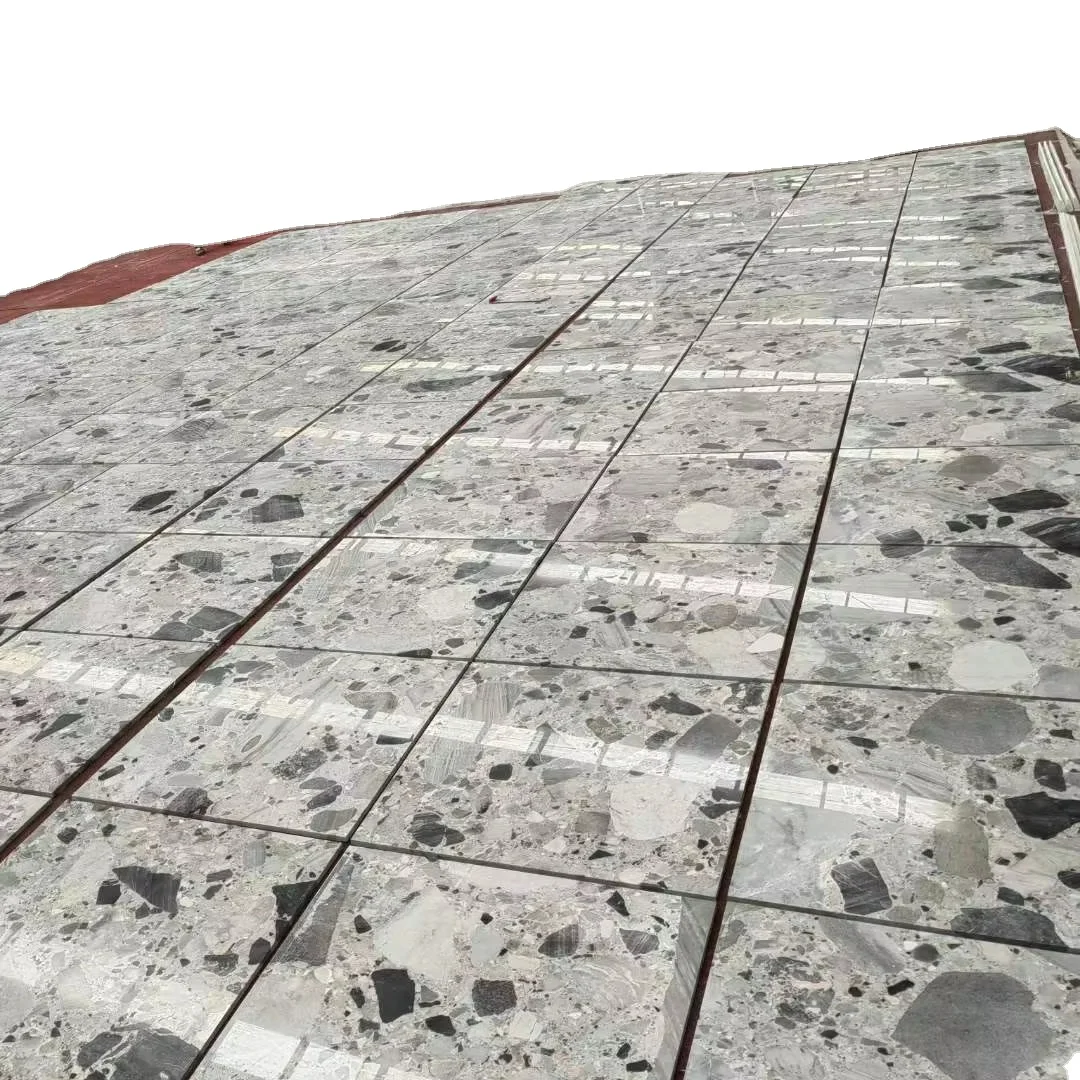 Natural Breccia Grey Terrazzo Marble Calacatta Grey Panda Grey Marble Slabs With Big Grain Veins Pattern