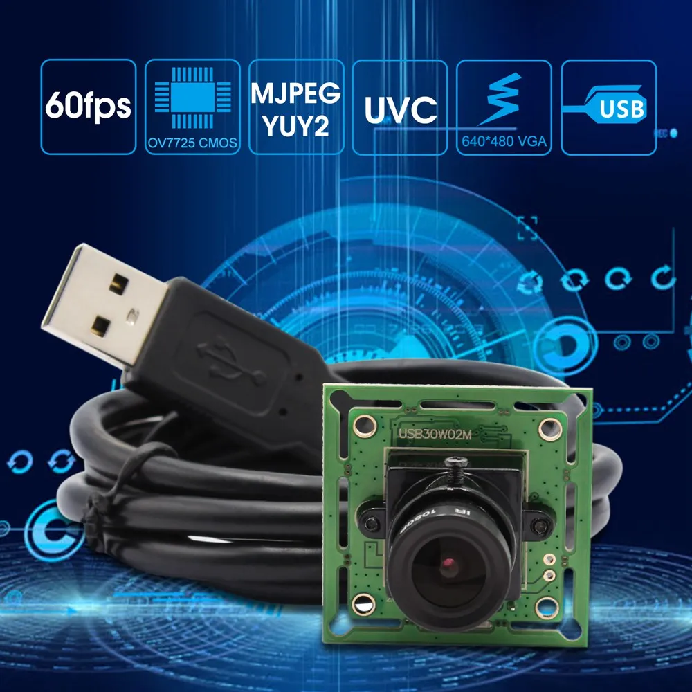 ELP VGA Camera USB External 640X480 MJPEG CMOS OV7725  Webcam Super Mini HD Camera Module 60fps With 32x32/26x26 size