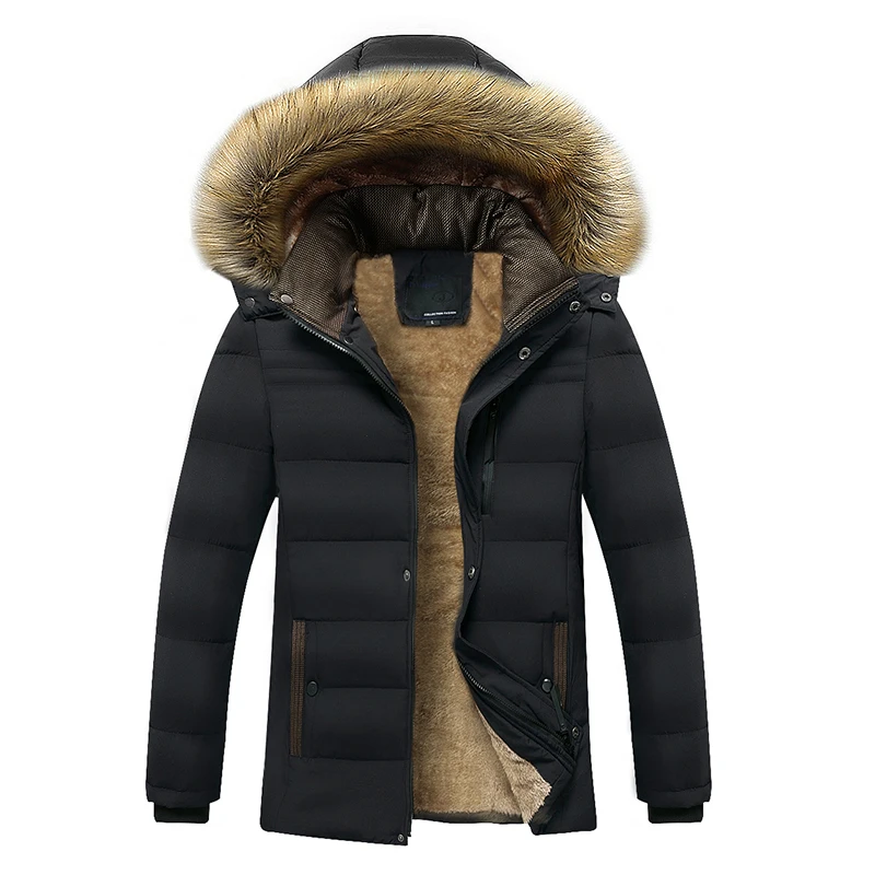 Hood fur collar jacket coat man autumn fashion Casual Parka man winter new warm fleece thick  man waterproof
