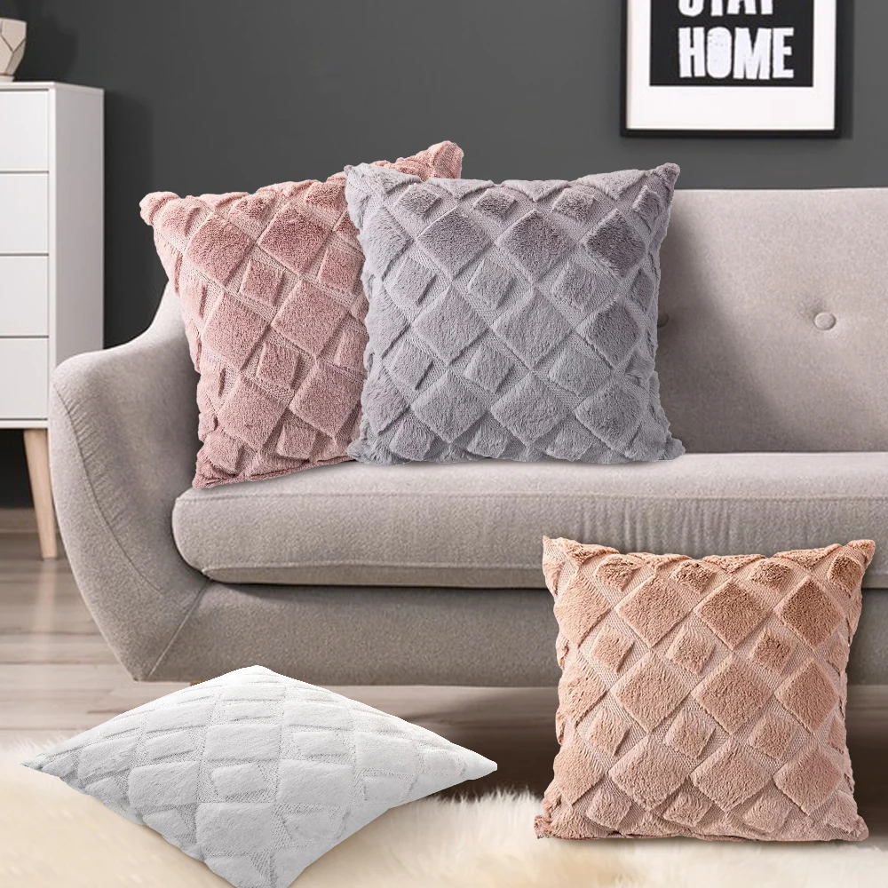 Wholesale Luxury Pink Square Stripe Jacquard Polyester Pillow Case Kussensloop Fluffy Pillow Cases Cushion Cases