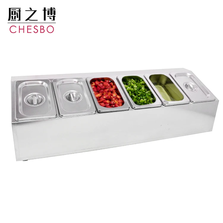 6 Grid Buffet Food Container Stainless Steel Spice Seasoning Canister Pepper Salt Container Box and Rack Holder