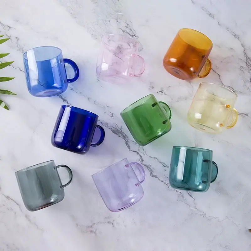 Guaranteed Quality cup glass yellow  with handle  reusable single wall glass coffee cup