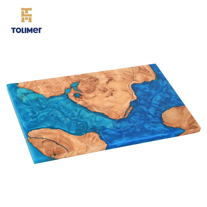 High Quality Fashion Custom Colorful Blue Cheese  Cutting Board Resin Knife Holder Multifunction Cutting Board Resin