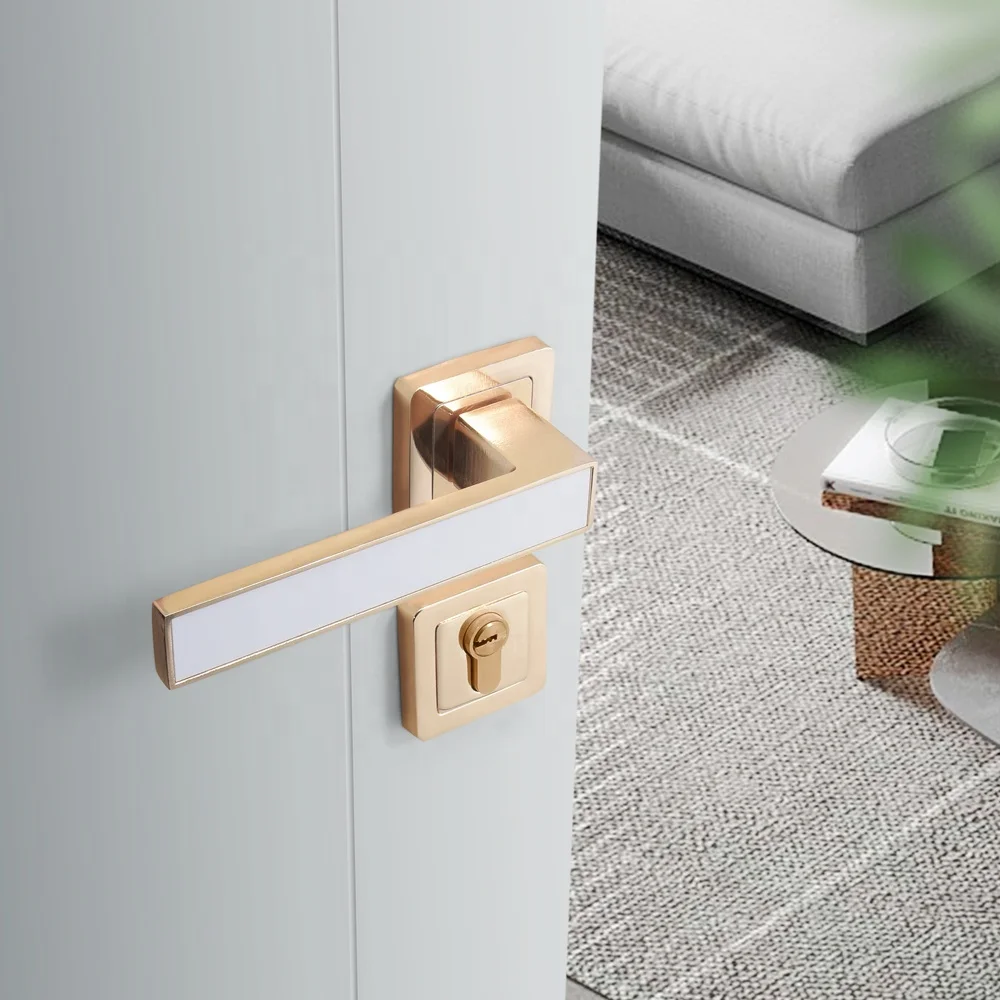 Yonfia A8250R58 gold plated white aluminium interior door handle modern home bedroom door lock handle set for bathroom door