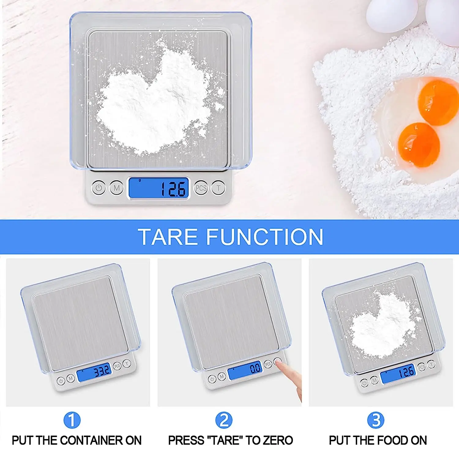 Kitchen Scale Food Multi - Function Stainless Steel Balance LCD Display Cooking Baking Pocket Scale with Tray 500g*0.01g Digital