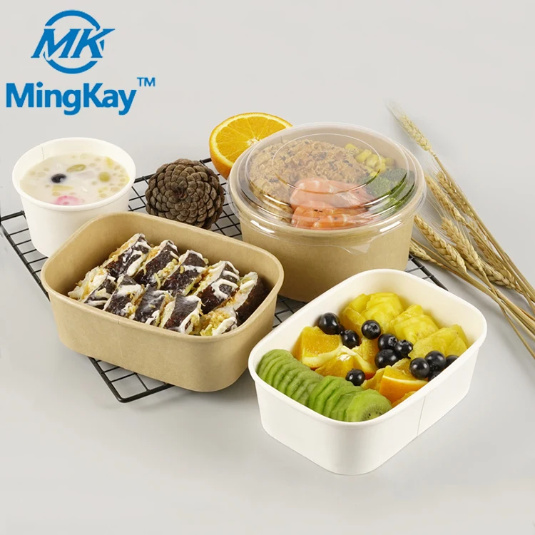 Eco friendly biodegradable kraft paper square recyclable disposable takeaway food bento box with paper and pp lid