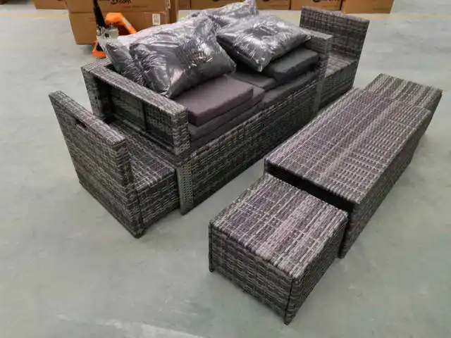 patio furniture 6 piece sectional conversation lounge set, outdoor wicker rattan furniture garden sofa chair set with cushion