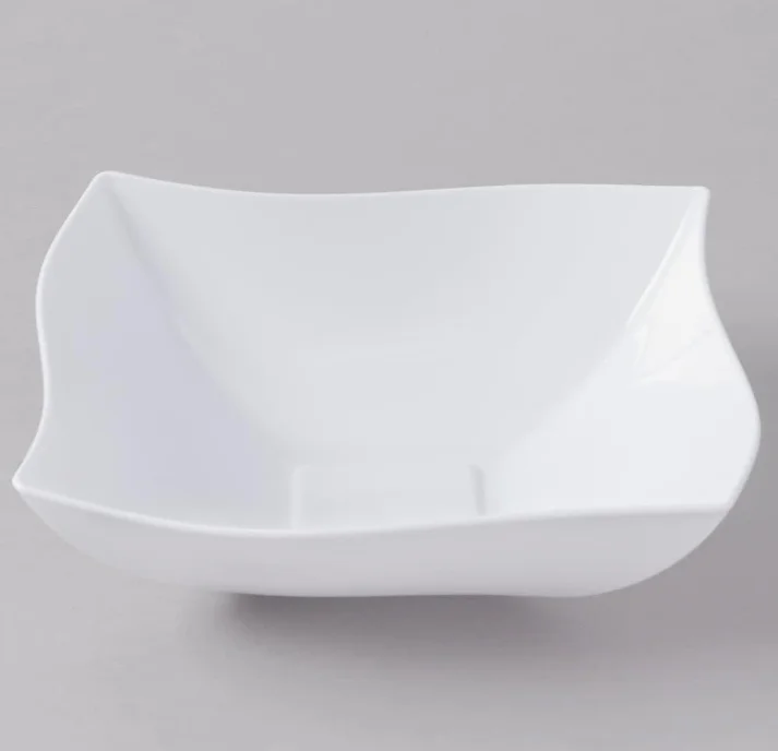 Elegant Wave Shaped Square Hard Plastic Reusable Serving Bowls/Plastic Serving Dishes/Plastic Salad Bowls - White - 32oz