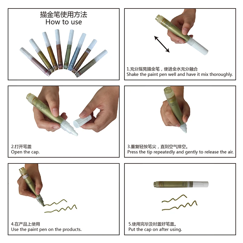 8 Colors Oil-based Acrylic Gold Paint Pen Water-proof Furniture Silver Metallic Marker Pens for Glass And Ceramic Products