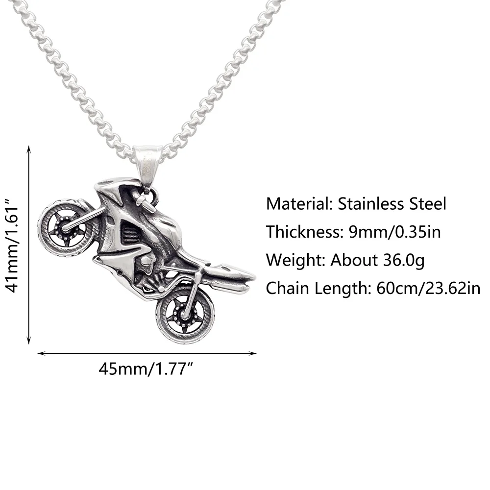 Creative Design Super Cool Rock Hip Hop Non Tarnish Hypoallergenic Silver Stainless Steel Motorcycle Necklace Jewelry