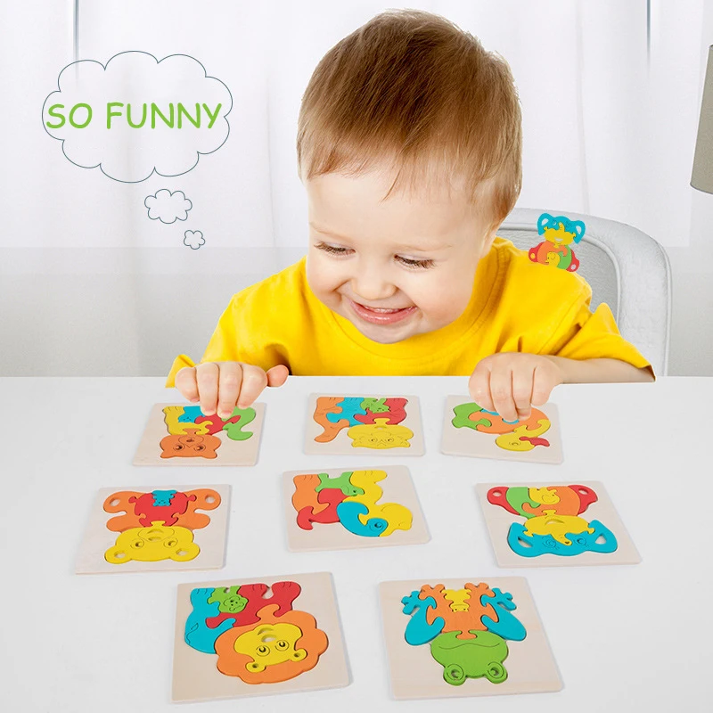 Children Mini Cartoon Animal 3D DIY Jigsaw Puzzle Board Games Wooden Baby Montessori Early Educational Toys For Kids Boys Girls