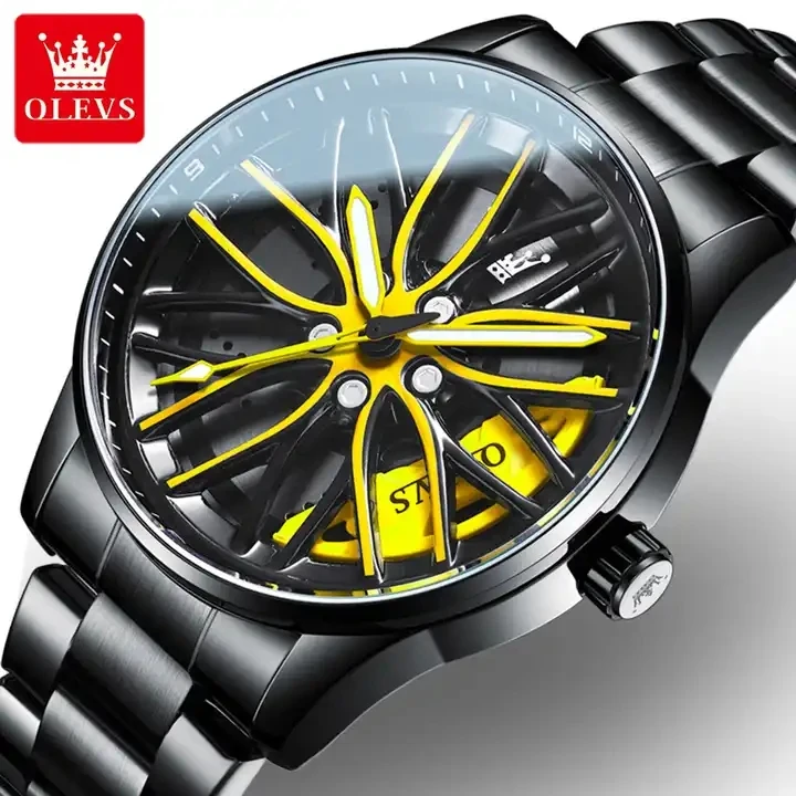 stereoscopic hollow dial olevs 9937 mens wrist watch car rim wheel hub steering automatic watch cool watches for motorcycle man