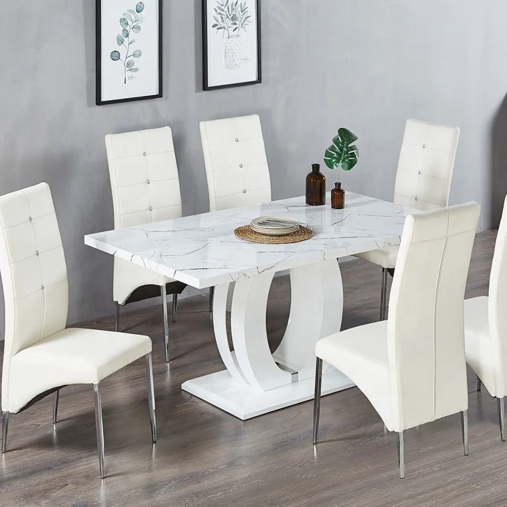 European Style Free Sample Cheap 6 Chairs Dining Table Set Modern Classic 8 Seater Luxury MDF Dining Table