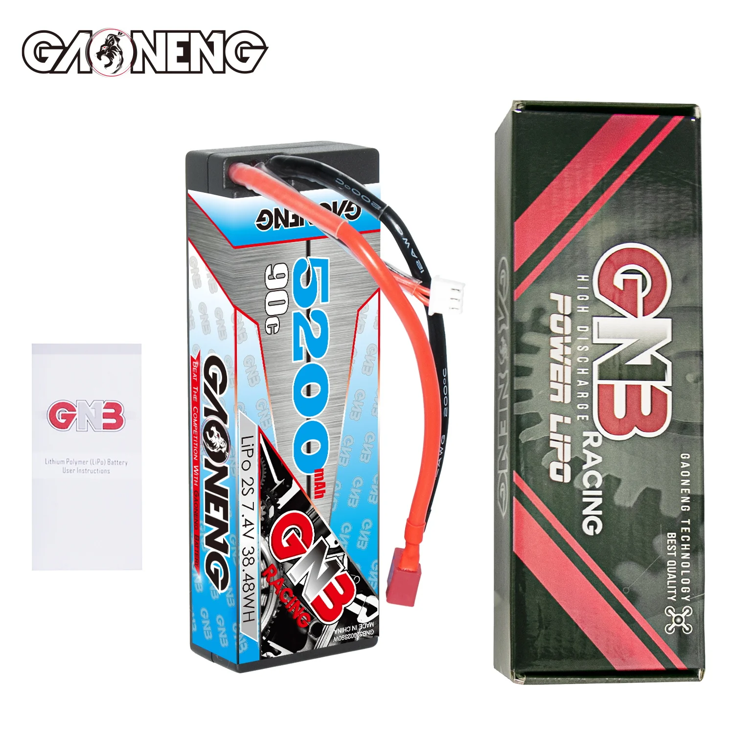 GNB GAONENG 5200MAH 2S 7.4V 90C T-PLUG RC LiPo Battery Cabled Hard Case Stick Pack 1:10 1/10 Racing Car Boat Hobby