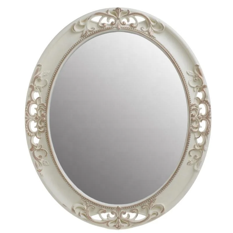 Home Decorative Oval Wall-Mounted Resin Frame Bathroom Vanity Mirror Painted Love Style with Painting Pattern