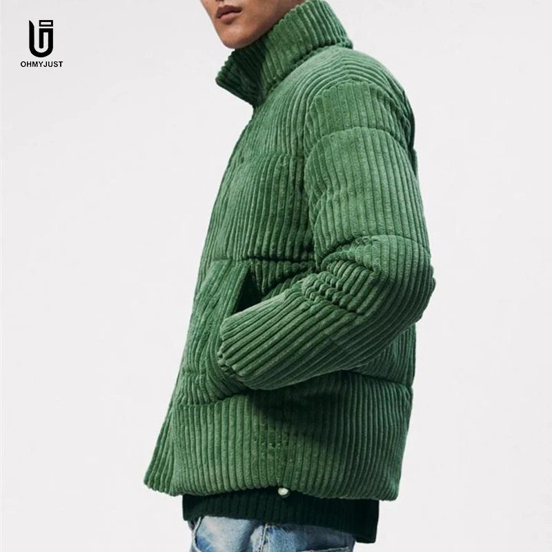 Customized Logo Oversized Jacket Casual Thick Corduroy Warm Heavy Weight  Down Coat Winter Men Quilted Puffer Jackets