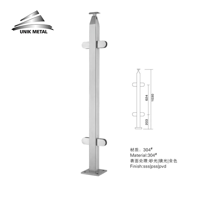 Modern style 304 316 balustrades post stainless steel handrail post stainless steel glass railing post