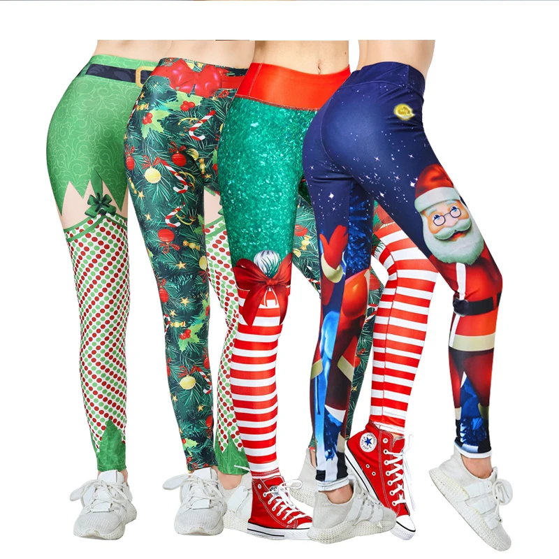 Футболка с забавным мультипликационным принтом «цветочный принт, с изображениями Санта-Клауса и снеговика, рождественские штаны для йоги Леггинсы для женщин фитнес на каждый день