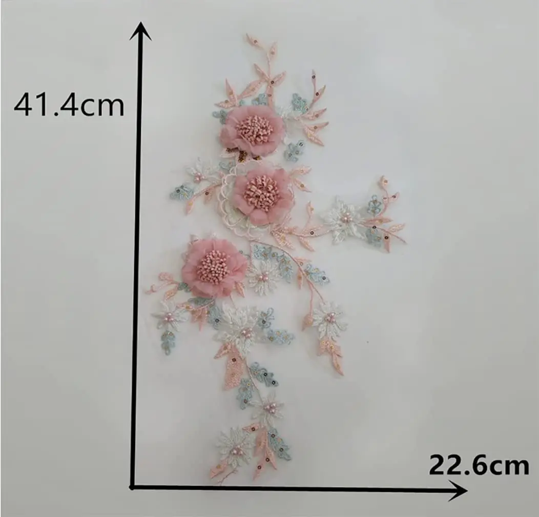 Lace Flower Applique Patches Sew on Embroidery Appliques Sewing for DIY Dress Accessories Pink