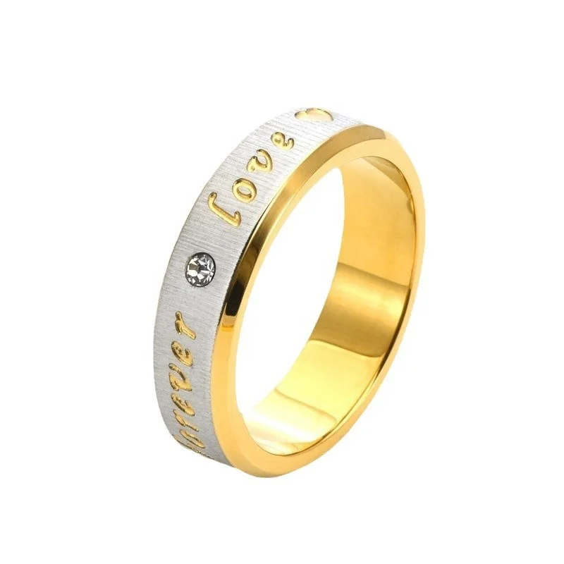 Retro Gold English Letter Ring Titanium Steel Non Fading Love Heart Ring Silver Diamond Round Ring For Couple Jewelry Gift Set