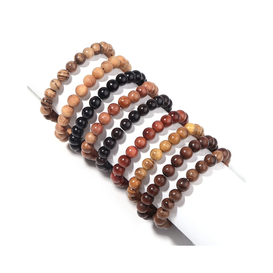 HP 8mm sandalwood beaded bracelet Handmade beaded bracelet ethnic style adjustabletassel ribbon bracelets