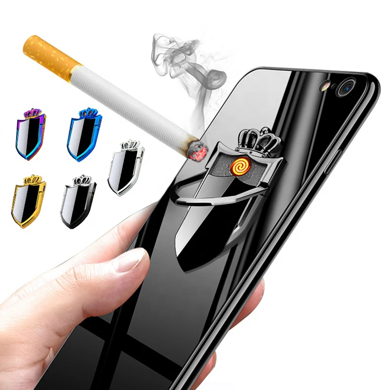 creative USB cigarette lighter Multifunctional shield-shaped mobile phone holder buckle charging electronic lighter windproof