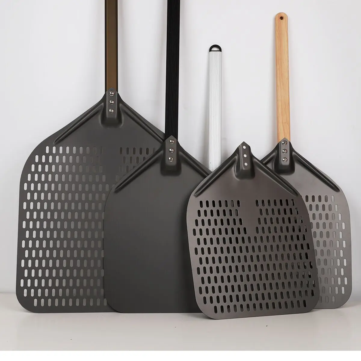  12 дюймов 14 thickenaluminum деревянный handlemetal лопата для пиццы с перфорацией профессиональный металлический короткая ручка