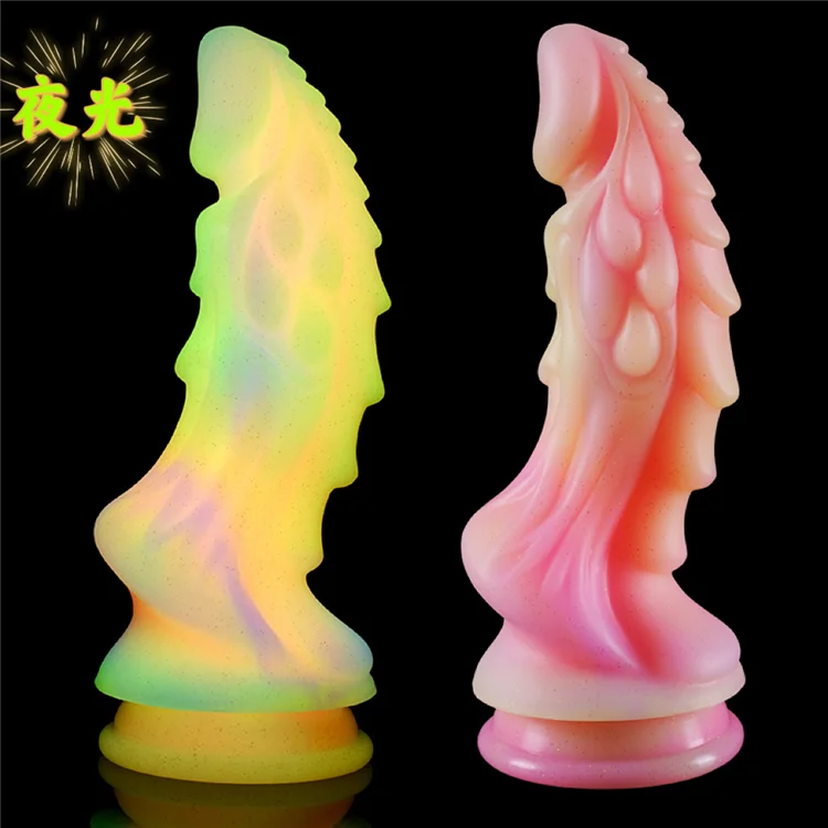 Night Glowing Soft Random Bending Strong Suction Cup Dragon Anal Dildo Para Mujer