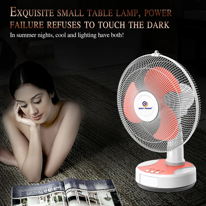 EP-2512  easy operate solar power rechargeable fan with Led light AC DC table fan rechargeable battery operated fan for home
