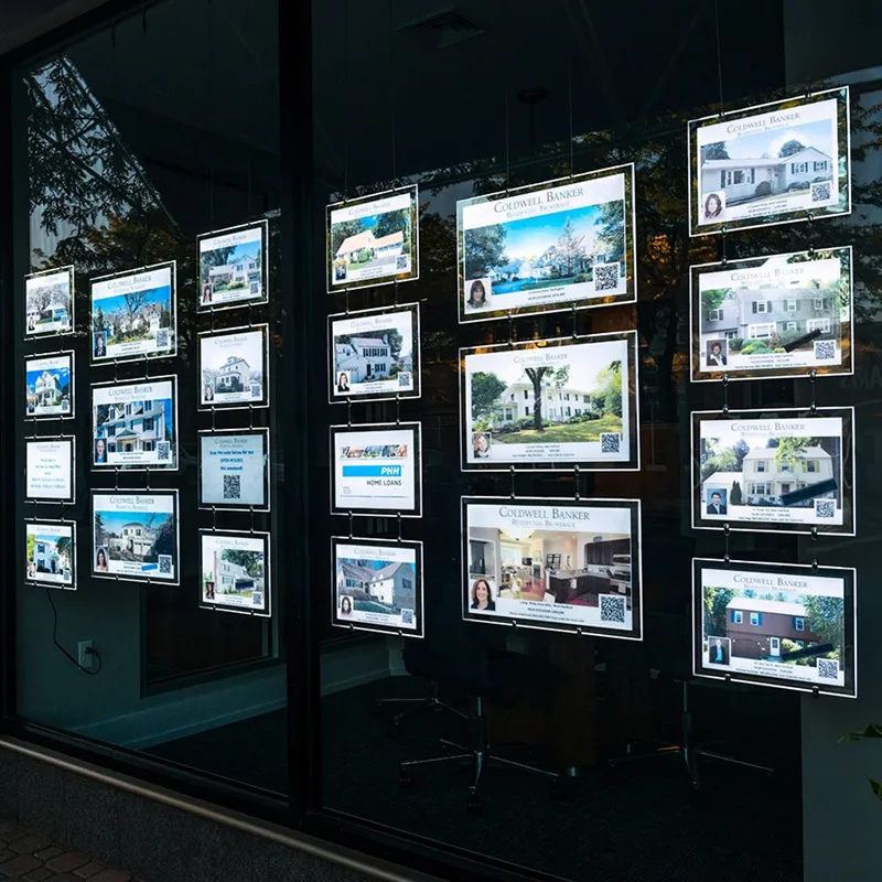 Custom Crystal Led Frames Illuminated Light Box Hanging Real Estate Agent Window Display Acrylic LED Light Box