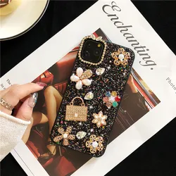 Luxury Women Bag Bling Glitter Sunflower Pearl Diamond Phone Cases For iphone 14 13 Pro Xs Max 12 11 XR 7 8 Plus Soft TPU Cover