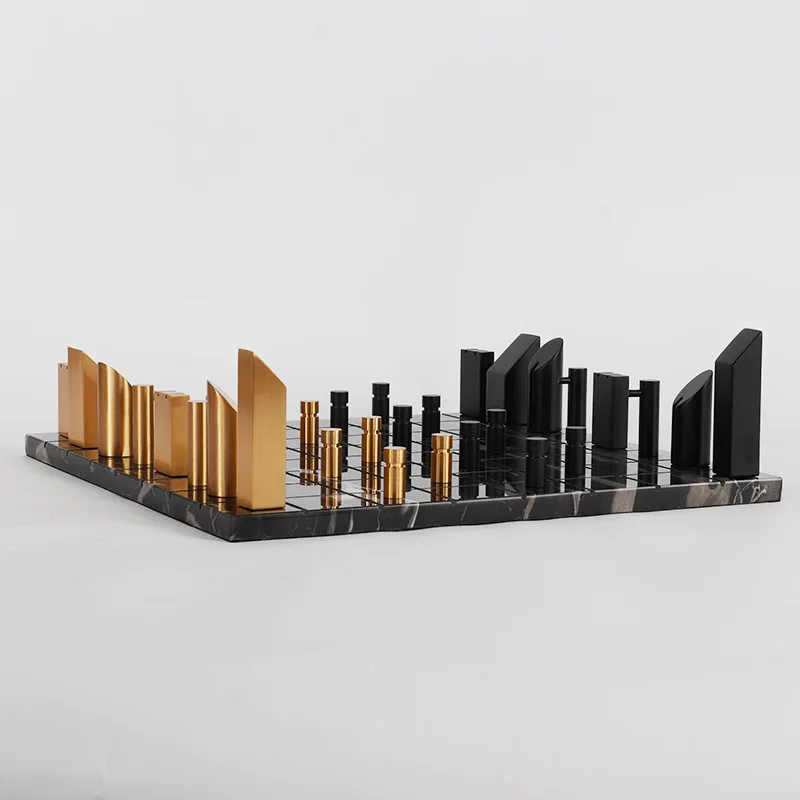 Modern Marble Chess Set 40*40*13cm Minimalist Metal Chess Pieces Chess Set Luxury Soft Decorative Decorations