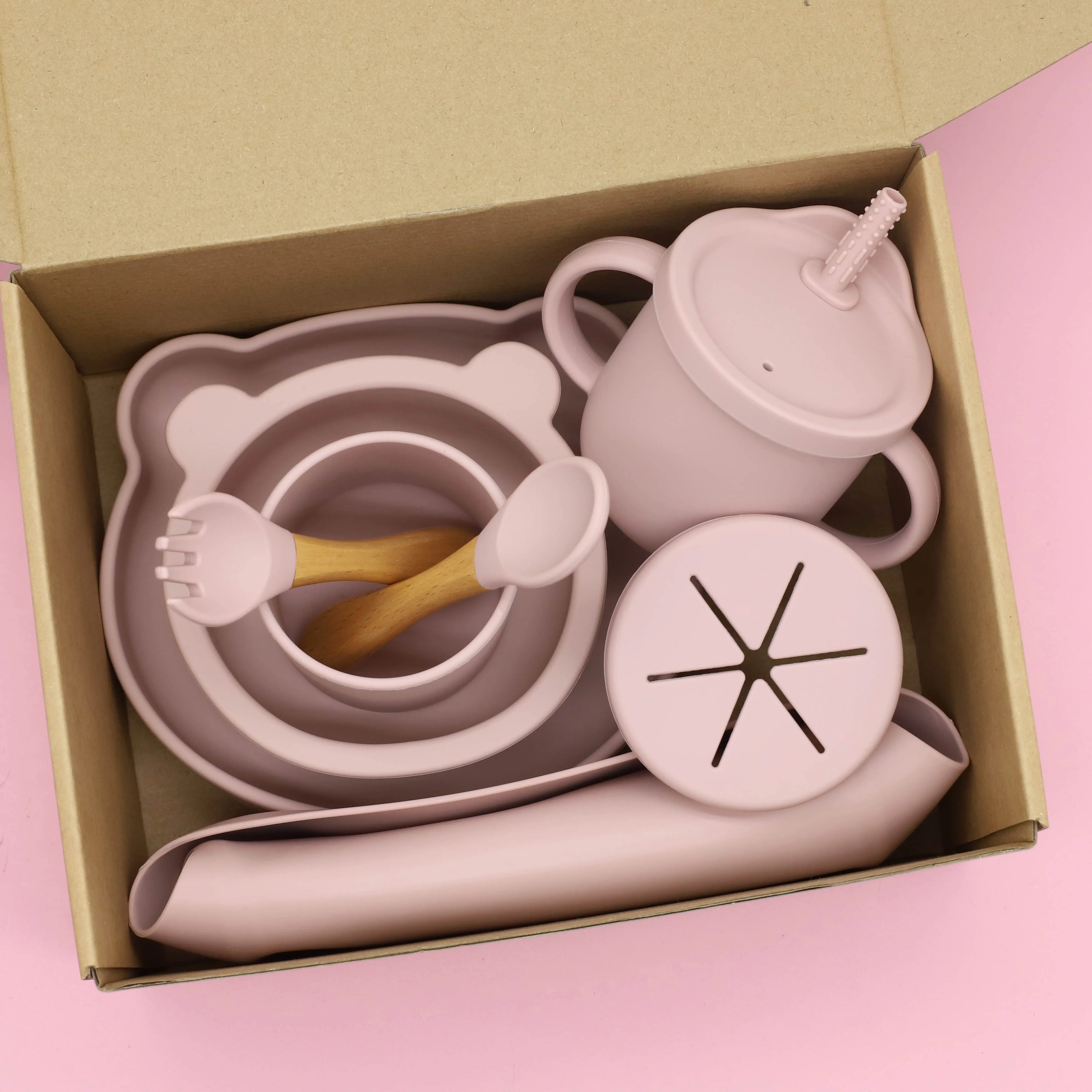 Wholesale BPA Free Eco-friendly Colorful Tableware Silicone Baby Feeding Suction Bowl With Spoon