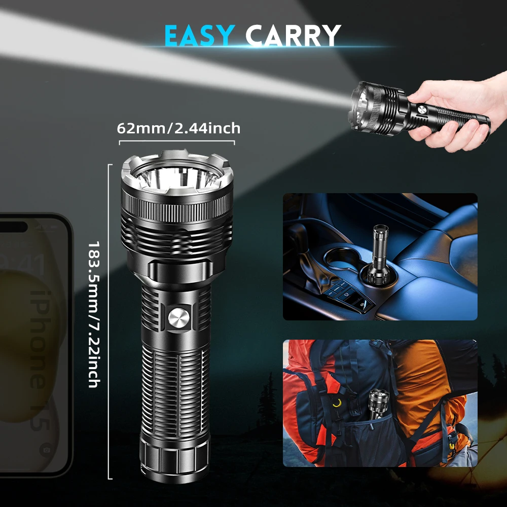 Newest 20W Super Bright Waterproof IP67 Tactical Outdoor Searchlight LEP Rechargeable Laser Flashlight 2KM