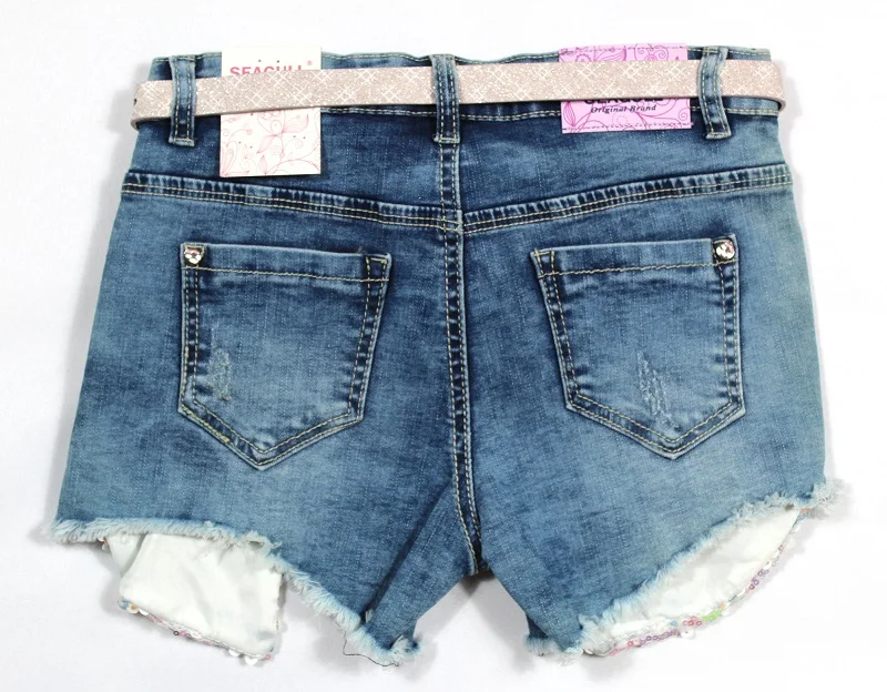 
S&G Toddler Girls High Waist Shorts Denim Shorts Kids Casual Blue Solid Bottoms Girls Clothing Outfits 
