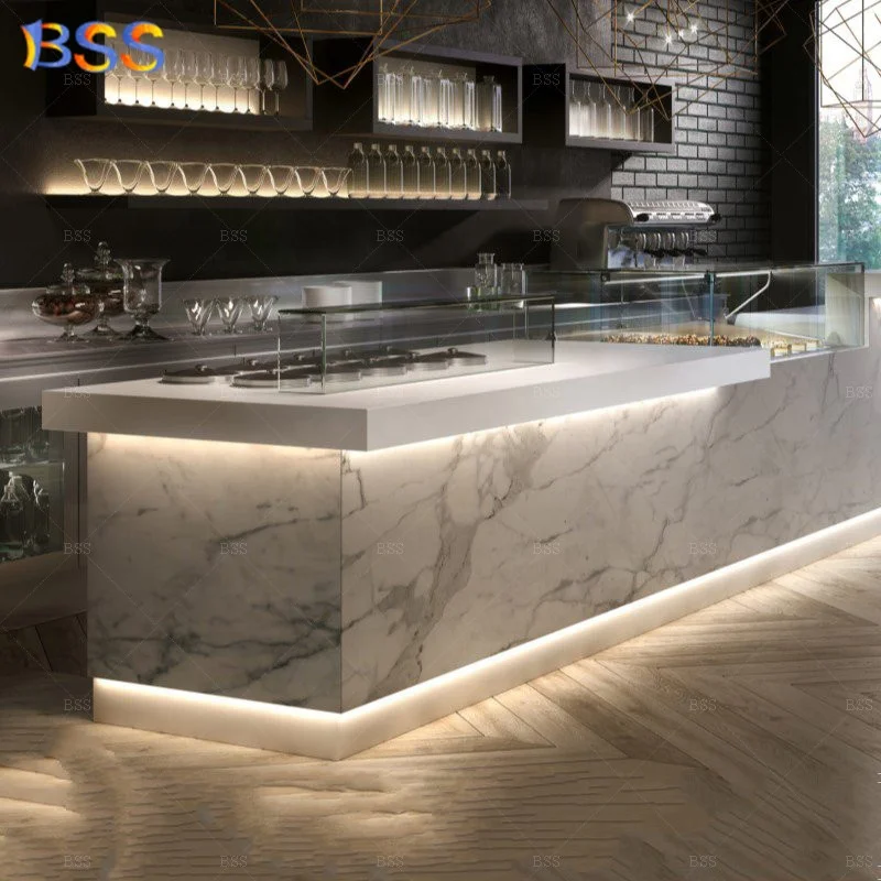 Restaurant Counter Bar Furniture Modern Design Artificial Stone Cafeteria Bar Counter