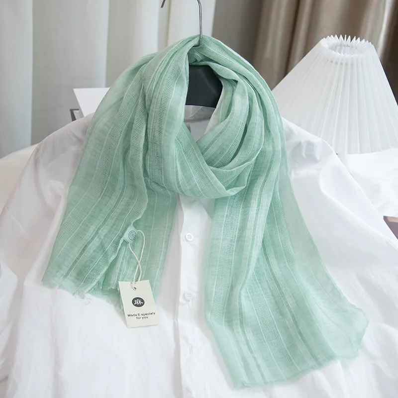 Pure Color Elegant Hollow Literary Cotton And Linen Short Small Scarf Female Spring And Summer Narrow Version Scarf