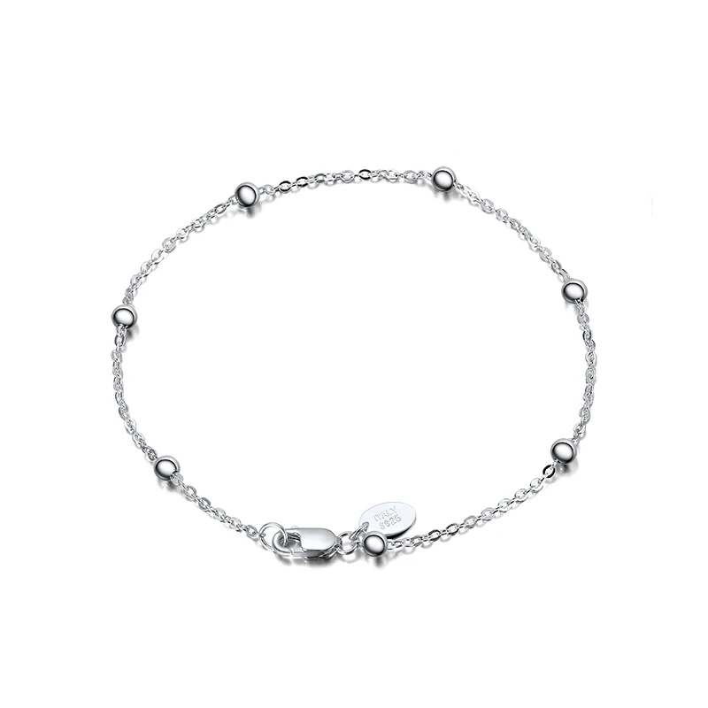 RINNTIN SB67 Wholesale Beads Cable Charm Chain Bracelet 925 Silver Rhodium Plated Women Fashion Tarnish Free Jewelry