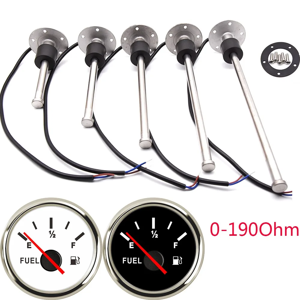 
52MM Fuel Level Gauge with Fuel Level Sensor 100MM 125MM 150MM 200MM 250MM 400MM 0 190ohm Oil Liquid Tank Fuel Level Indicator 