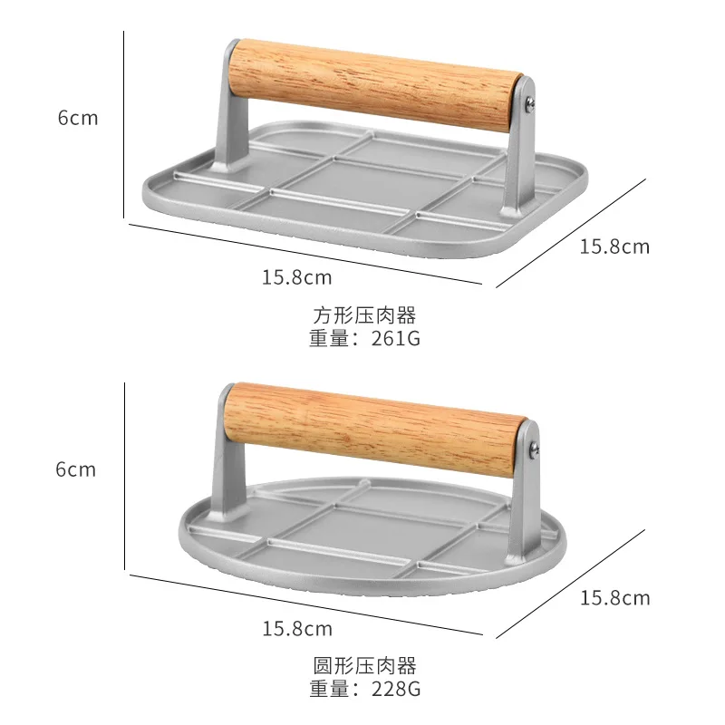 Hot Selling Kitchen BBQ Tool Non Stick Aluminum Alloy Hand Meat Burger Press with Wooden Handle for Home Kitchen BBQ