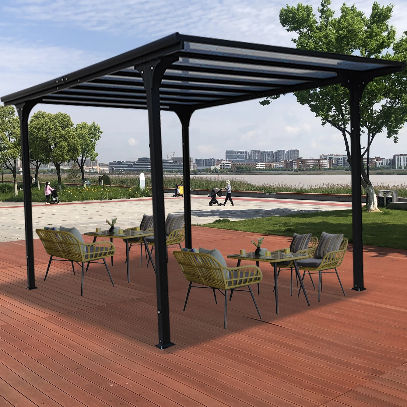 Aluminum Canopy Powder Coated Frame Shade Shelters Carport With Polycarbonate Roof Waterproof and Sunshade Aluminum Carport