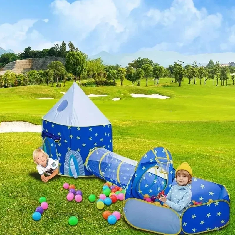 Pop Up Children Camping Tent  Custom Large Princess Castle 3 In 1 Combination Crawl Tunnel Kids Play Tent Set