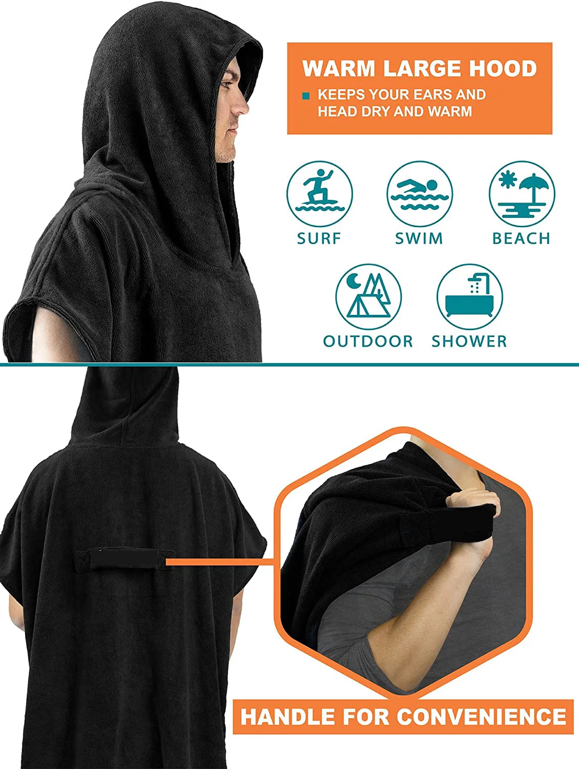 Surf Poncho Changing Robe with Hood Quick Dry Microfiber Wetsuit Changing Towel with Pocket for Surfing Men Women Beach Towel