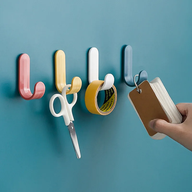 J Shape Plastic multicolor Door Silent Clothes Storage Bag Key Hanging Bathroom Hanger Duck Tongue Coat Rack Row Hook For Wall