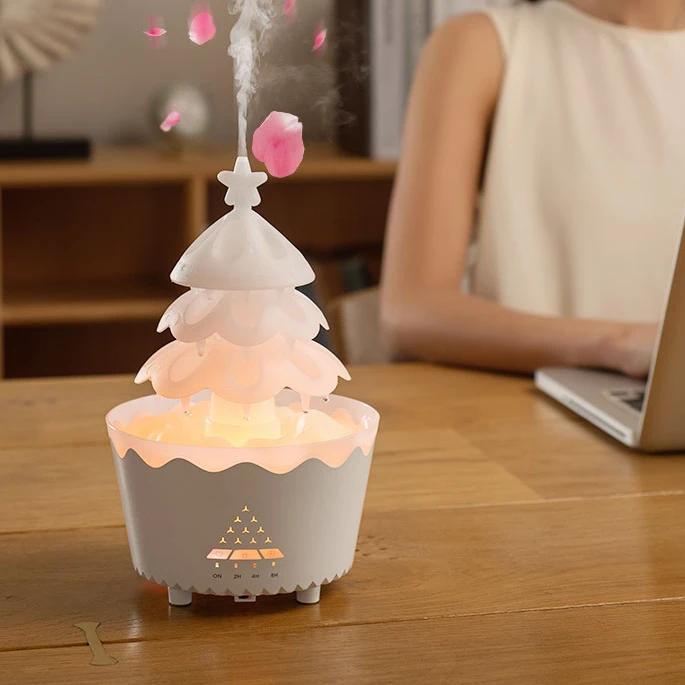 7 Changing Color Christmas Tree Humidifier Waterfall Lamp Raindrop Humidifier 250ML Aromatherapy Diffuser Rain Cloud Humidifier