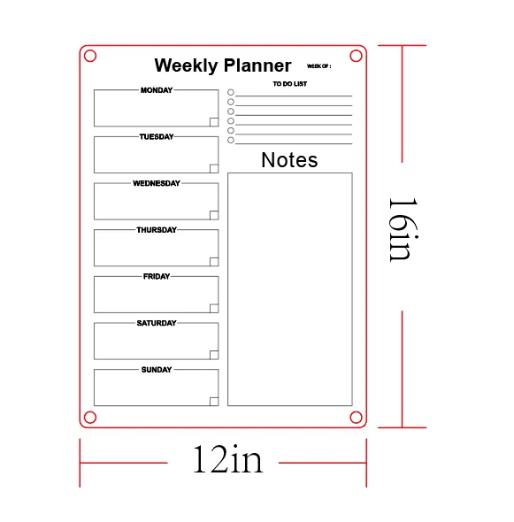 1pcs/set Weekly Magnetic Acrylic board Clear acrylic calendar weekly monthly acrylic calendar for fridge
