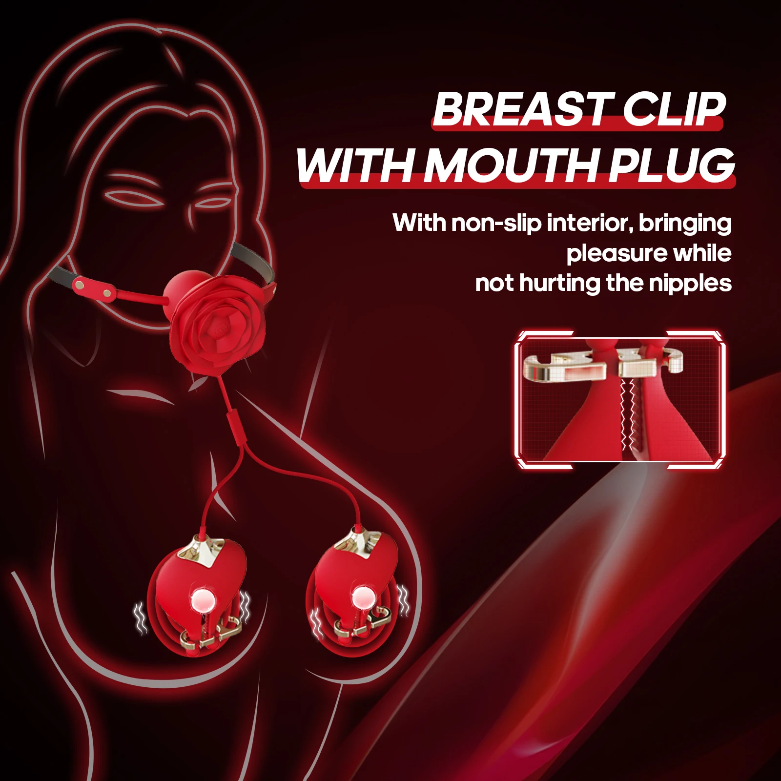 SHIDUNSI New Electric Rose Vibrator Mouth Gag ball Vibrating Nipple Clamps for Female Breast Clip Massager for Couple