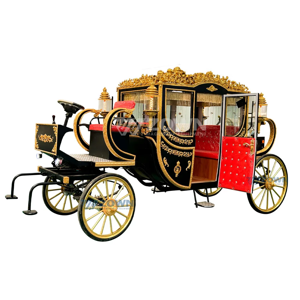 Factory direct sale high-grade black retro royal electric carriage luxury wedding carriage with customizable seats and lights